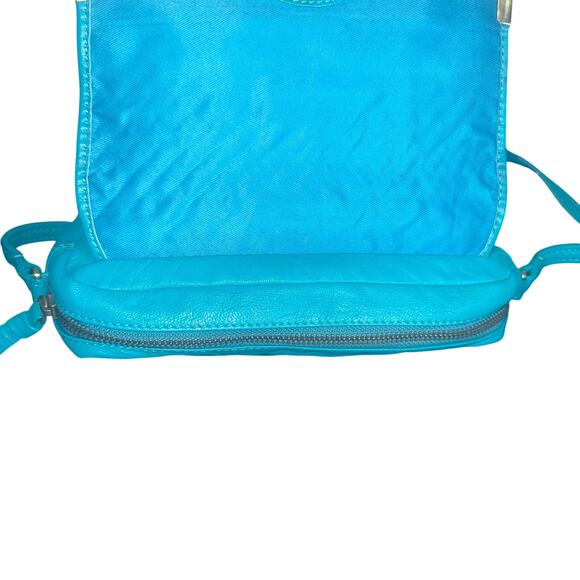 ASOS Turquoise Blue Woven Leather Crossbody Bag Gold Trim Adjustable Strap - Picture 5 of 10